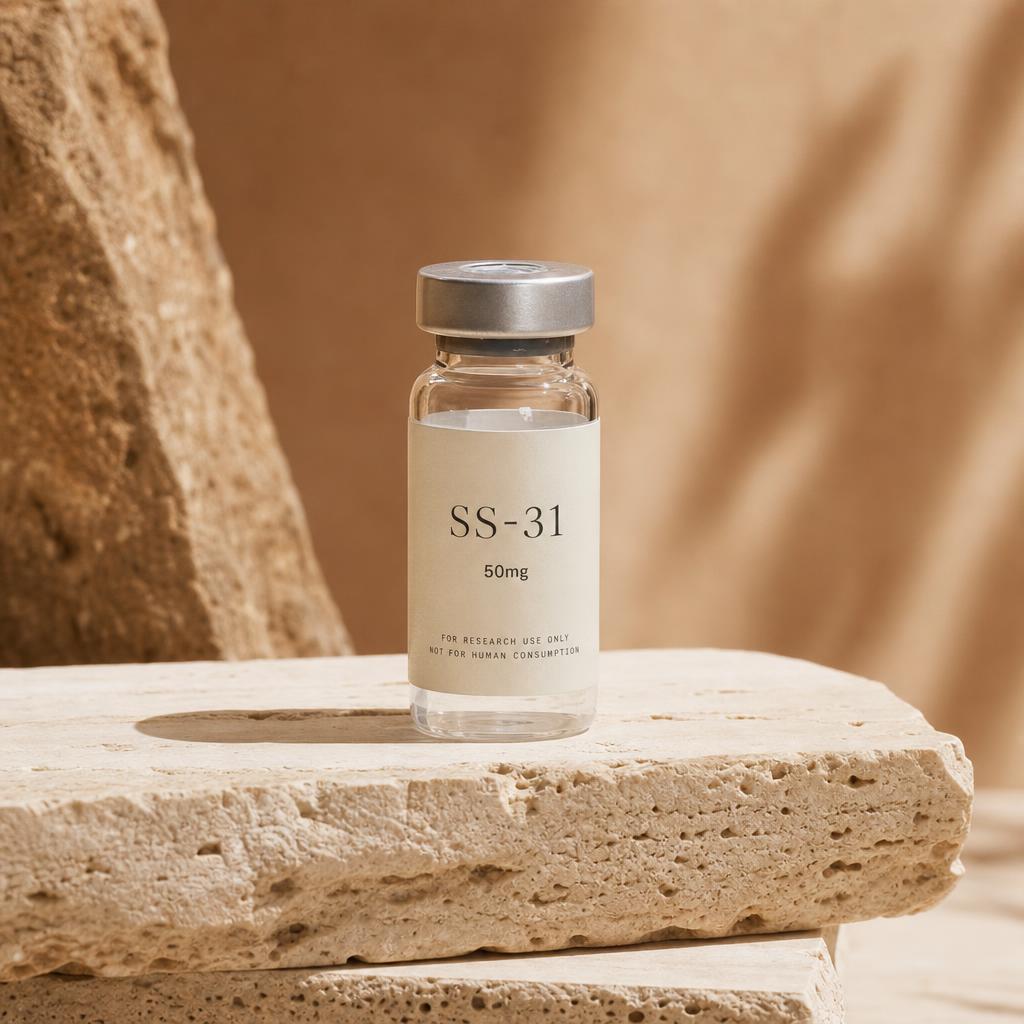 CE-31 research vial on travertine